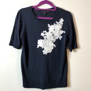Ann Taylor navy sweater with white flower appliqué